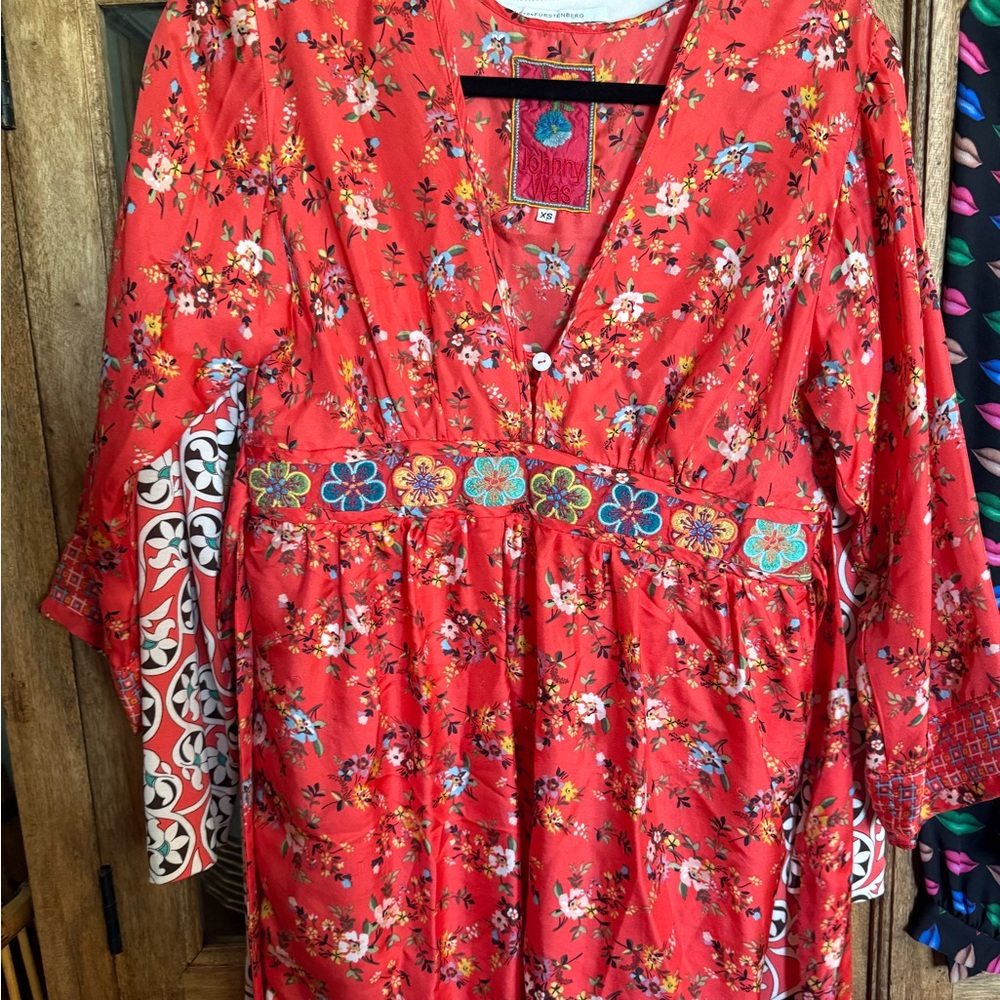 Johnny Was Floral Red Kimono Dress